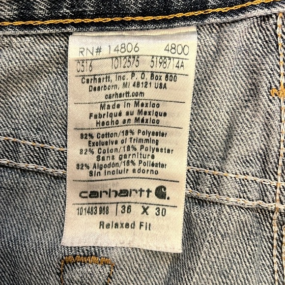 Carhartt Relaxed Fit 5-Pocket Jeans Medium Blue Wash Cotton 101483 Work 36x28.5 - Picture 7 of 14